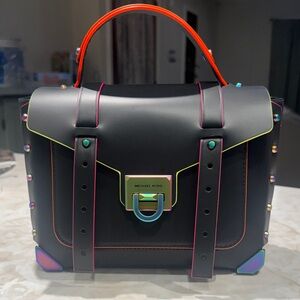 Michael Kors Black Satchel with Rainbow Accents